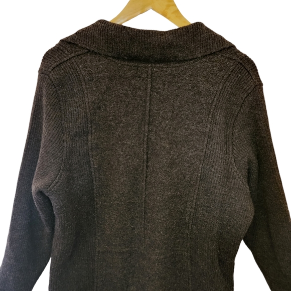 Brown 100% wool sweater cardigan 1x - Picture 6 of 7